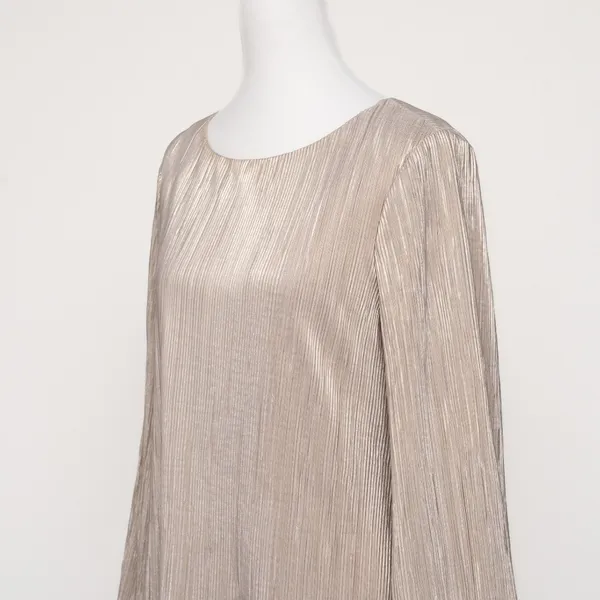 Betsy & Adam - Gold‎ Metallic Pleated Long-Sleeve Mini Dress - Image 11