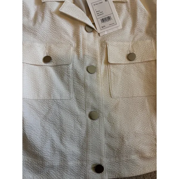 Theory Short Sleeve‎ Cropped Jacket 4 White Seersucker Button Up O0304101 - Image 5