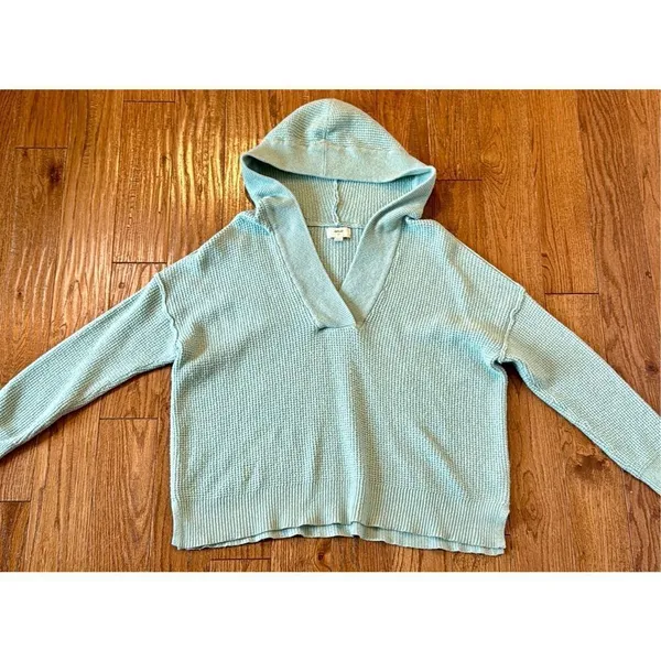 Aerie mint waffle collared hooded sweater size small - Image 2