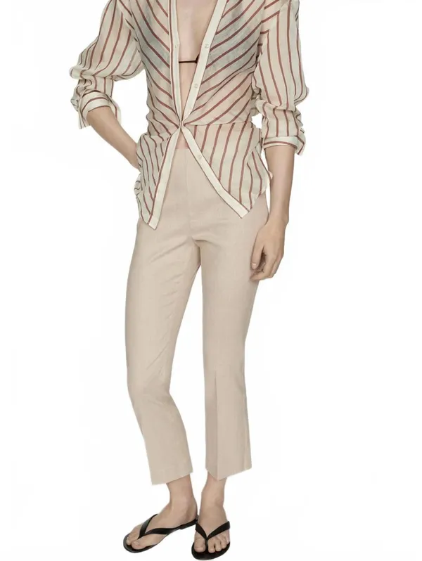 Mango Cotton Linen Flared Pants Beige Size 8/Large - Image 7