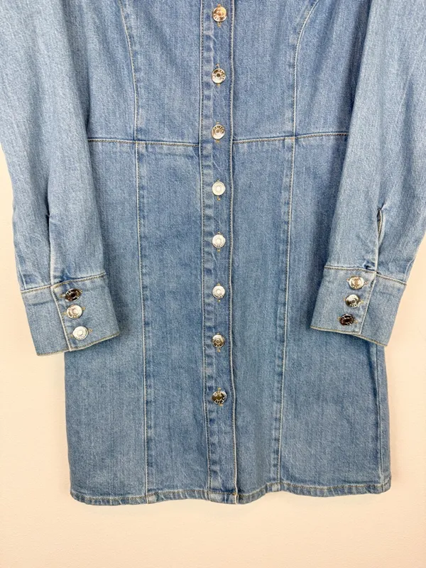 Asos Design Denim Long Sleeve‎ Hourglass Mini Dress Size 4 - Image 5