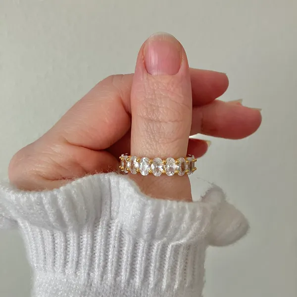 Oval Cut Eternity Band Gold Clear “Lacey” Wedding Engagement Promise Classic Jewelry - Image 2