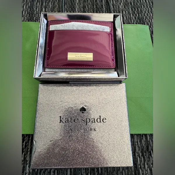 Kate Spade Card Holder Kenzie Metallic Saffiano Lunar NWT Gift Shopping Bag Plum - Image 2