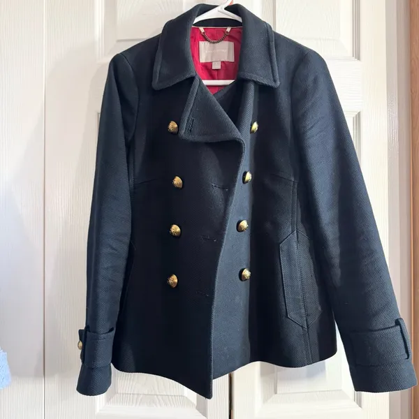 BANANA REPUBLIC WOMEN'S MINI PEACOAT NAVY WITH GOLD BUTTONS Small - Image 2