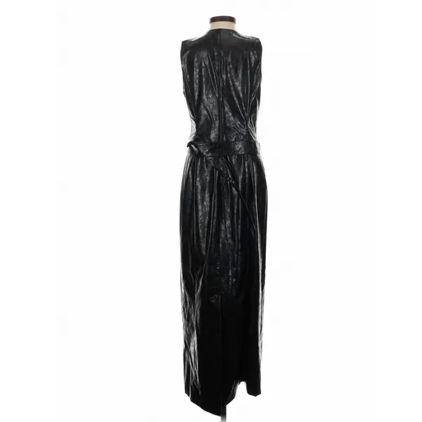 LAMARQUE Black Faux Leather Button Front Belted Maxi Dress XS Goth - Image 6