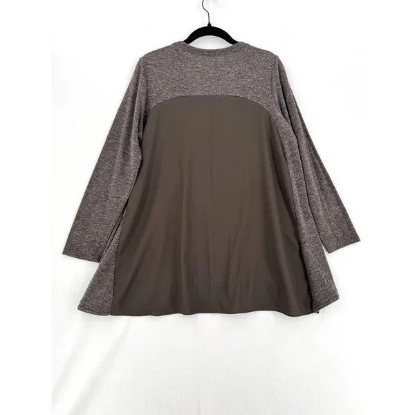 Women’s Brown Floral Applique Sequin Tunic Top Long Sleeve Boho Lagenlook Layer - Image 2