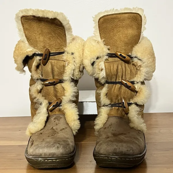 Born Telly Leather Suede Shearling‎ Winter Boots Size 9 40.5 Toggle Closure Brown - Image 5
