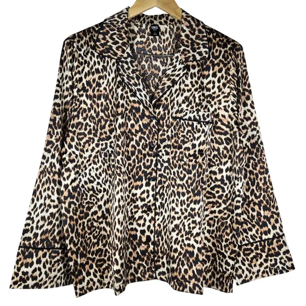 INC International Concepts Leopard Print Satin Pajama Set Brown Large NEW - Image 2