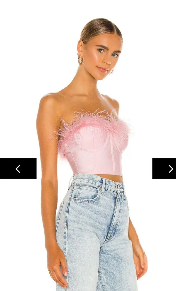 Revolve Pink Feather Trim Bustier Top - Image 2
