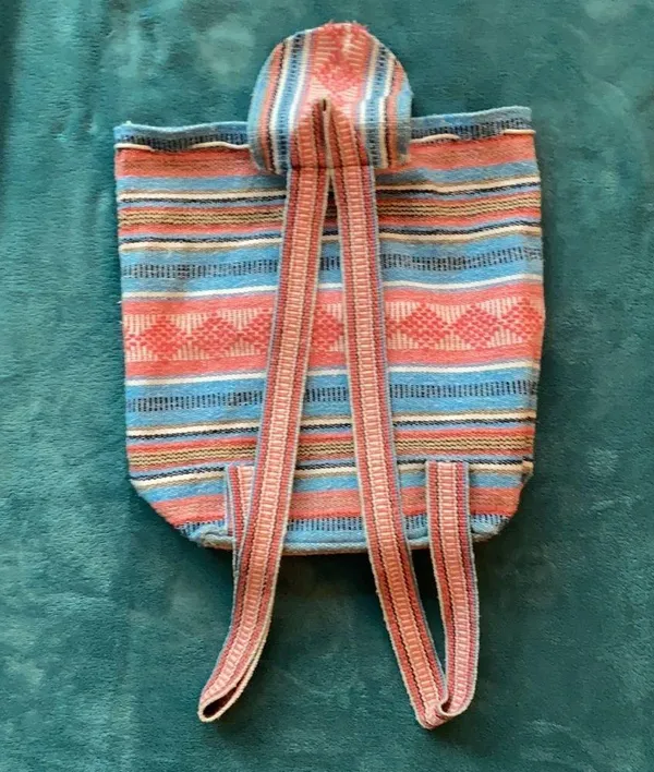 Vintage Baja bohemian surf striped blanket beach backpack drawstring bag OBX - Image 6