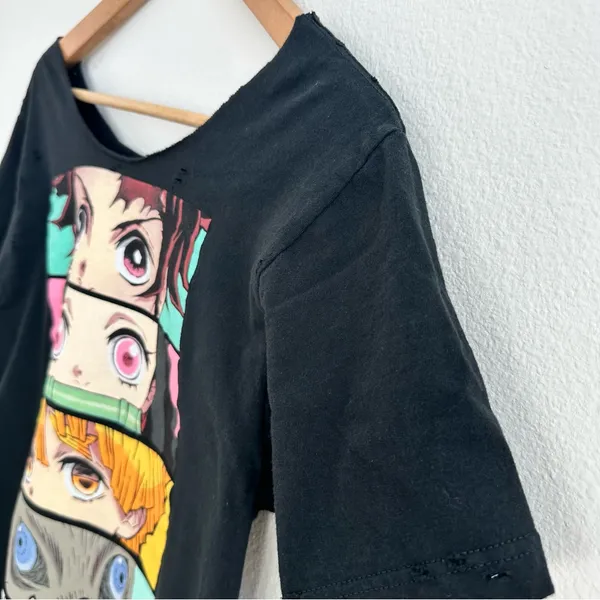 Black Demon Slayer Kimetsu No Yaiba Off the Shoulder Anime Tee - Image 4