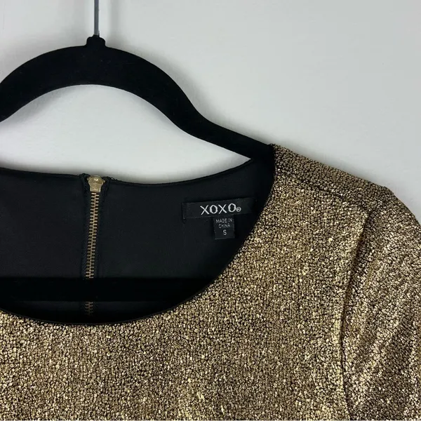 XOXO Gold Metallic Textured 3/4 Sleeve Bodycon Midi Dress Size S - Image 11