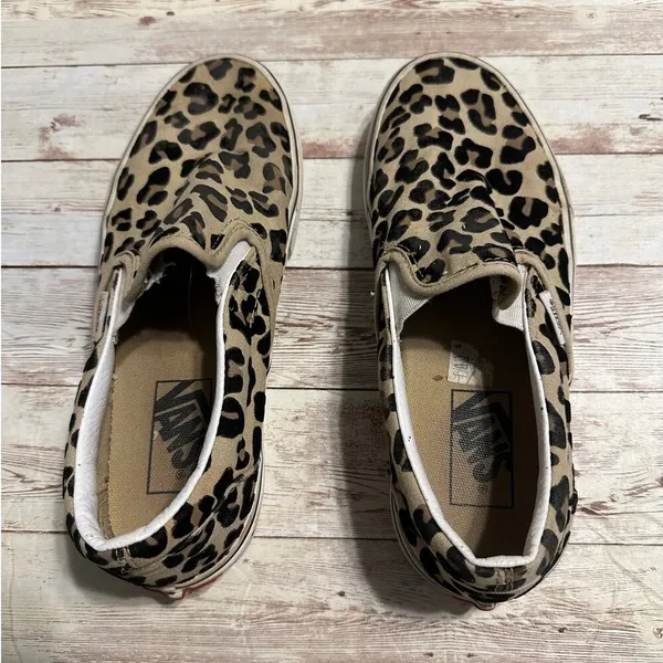 Vans Slip On Sneakers Women's Size 6 Leopard Animal Print Canvas Shoes Comfy - Image 2