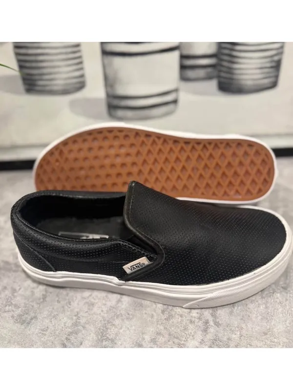 Vans Women's 8 Asher Perforated Leather Slip On Sneakers Black - Image 4
