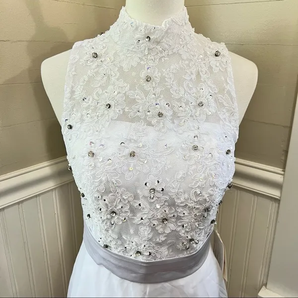 NWT TS Couture White Rhinestone Chiffon Formal Dress Size 8 - Image 10