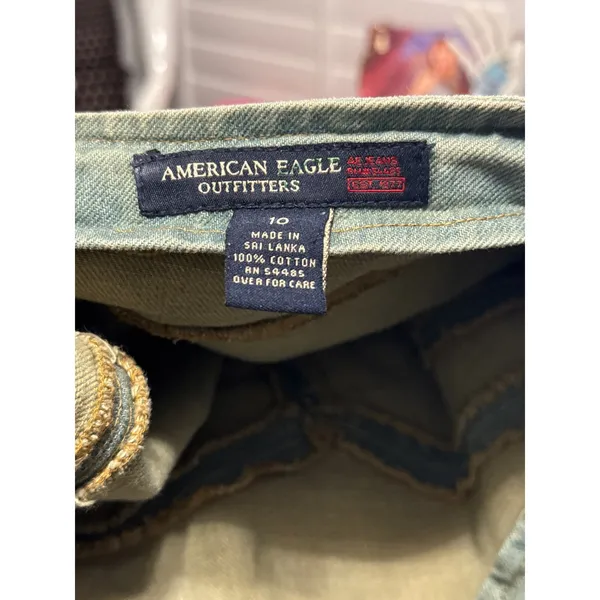 Vintage American Eagle Y2K Light Wash‎ Denim Mini Skirt Soft Grunge Indie Sleaze - Image 5