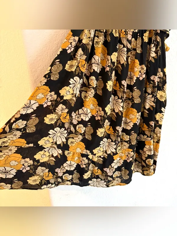 Natural Life Womens Dress Black Yellow Floral Flutter Sleeve Size Large - Image 8