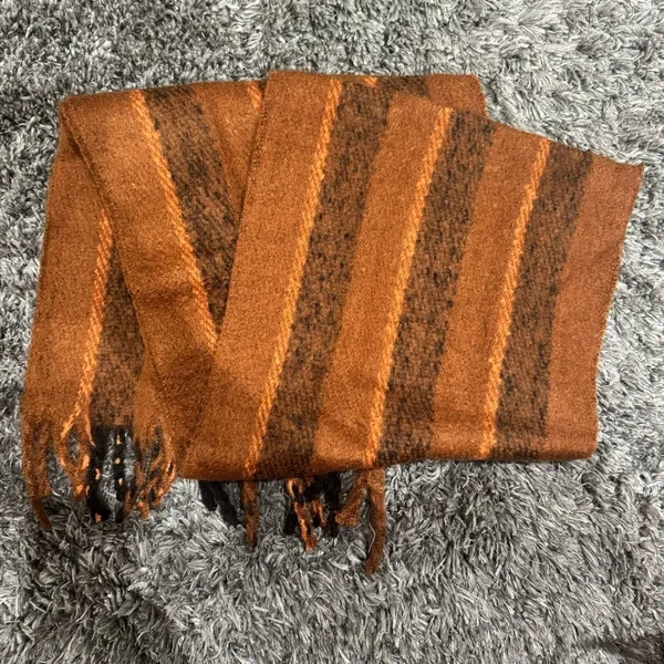 ASOS Design Blanket Scarf in Brown and Orange Stripe​​​​​​ - Image 2