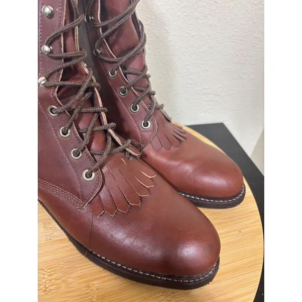 Vintage Justin Boots Womens 8‎ B Burgundy Kiltie Lace Up Roper Boots Leather USA - Image 4