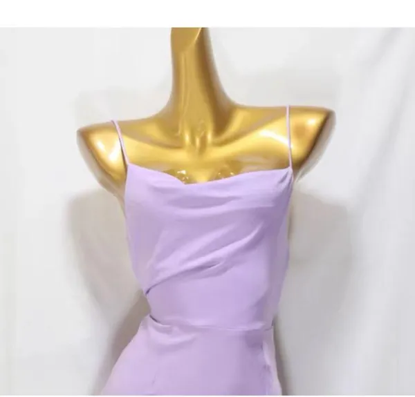 Selfie Leslie Lilac Suki Spaghetti Strap Cowl Neck Front Split Midi Dress - Image 7