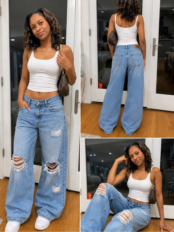 Levi’s Baggy Boot Jeans Distressed Light‎ Wash Y2K Skater Wide Leg 27 relaxed - Image 2