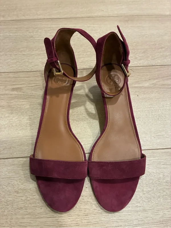 Tory Burch Women’s Savannah Sandals Suede Wedge Heel Purple Size 8 - Image 2