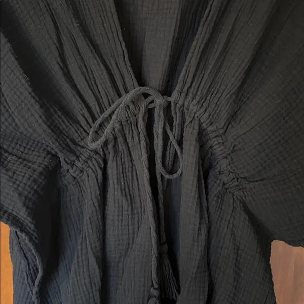 Aerie Black Gauze Tie Front Kaftan Cover Up Dress Size Medium - Image 2