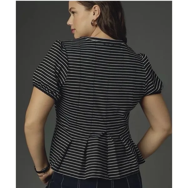 Maeve by Anthropologie Striped Peplum Blouse Top Fitted Size Small - Image 2