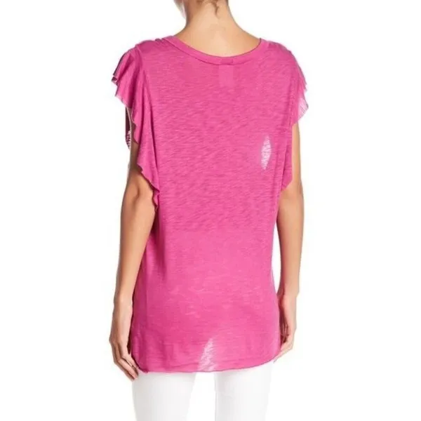 Free People Shirt Women Small Pink‎ Raspberry Ruffled So Easy Tee Top Boho NWT - Image 2