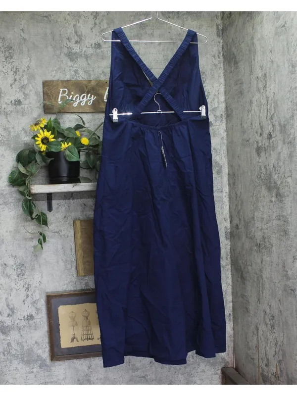 A New Day Cotton Sleeveless Adjustable Strap Open Back Maxi Dress Navy Blue XL - Image 2