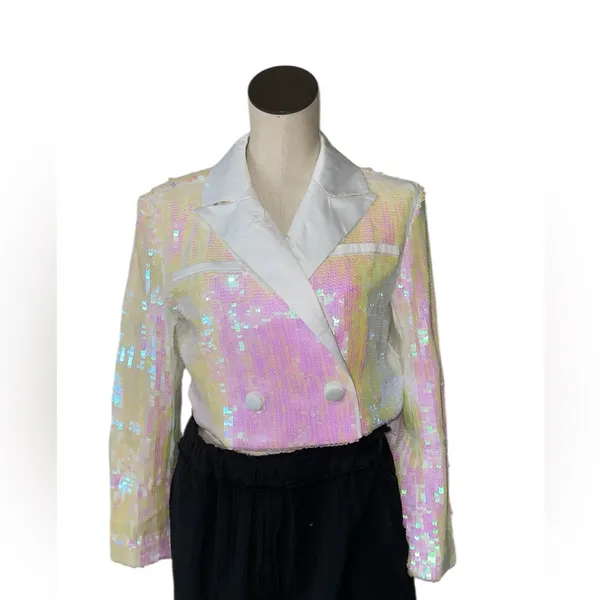NWOT VENUS Iridescent Pastel Sequin Blazer Jacket Sparkly Party Holiday Glam S - Image 2