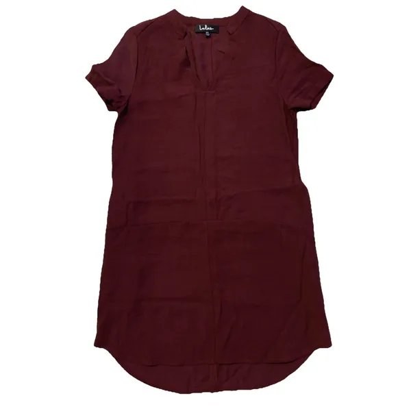 Lulus Shift Dress Women's Size XS Burgundy Rayon Pockets Short Sleeve V Neck - Image 3