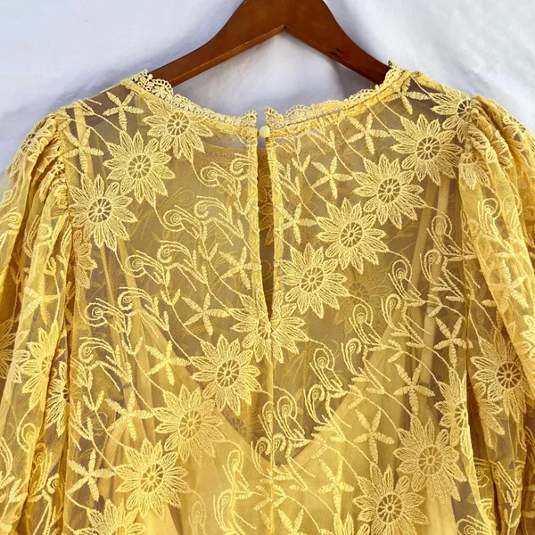 FREE PEOPLE x JEN’S PIRATE BOOTY NWOT VILLANOVA LACE PUFF SLEEVE MINI DRESS MED - Image 7