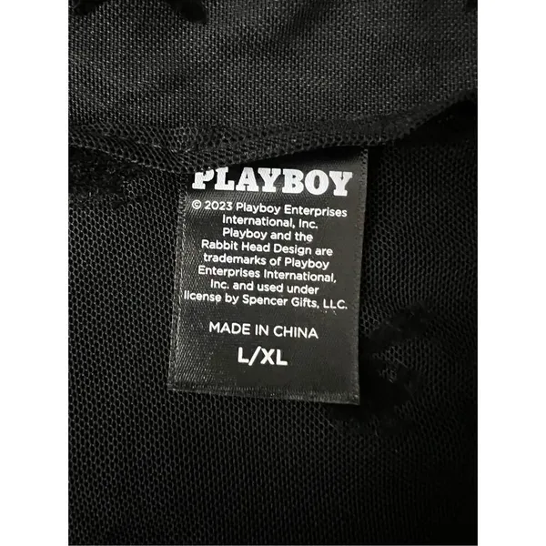 Play Boy Women Crop Top Size L/XL Black Lace Sheer Long-Sleeve Scoop-Neck Blouse - Image 8
