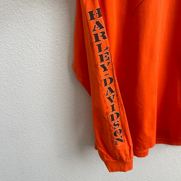 Harley Davidson 2009 Orange Laramie, Wyoming Biker Graphic Long Sleeve Tee - Image 7