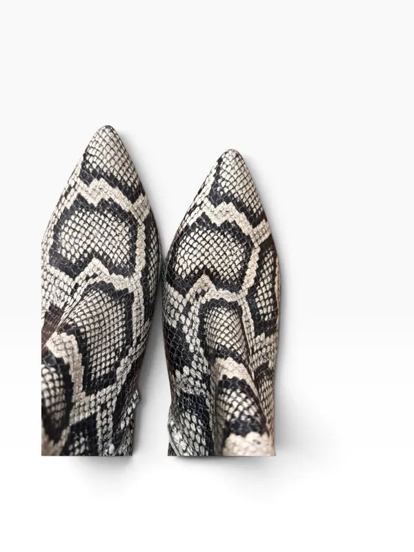 Marc Fisher Snake-Print Pointed Toe Women's Ankle Boots - Black & White - Image 5