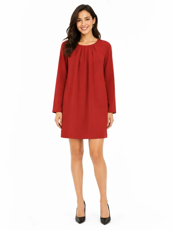 NWT H&M Womens Size 2 Red Long Sleeve Shift Mini Dress Round Neck office holiday - Image 3