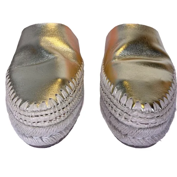 SAM EDELMAN GOLD LEATHER "AUSTIN" ESPADRILLE SLIDE MULES (7M) - Image 5