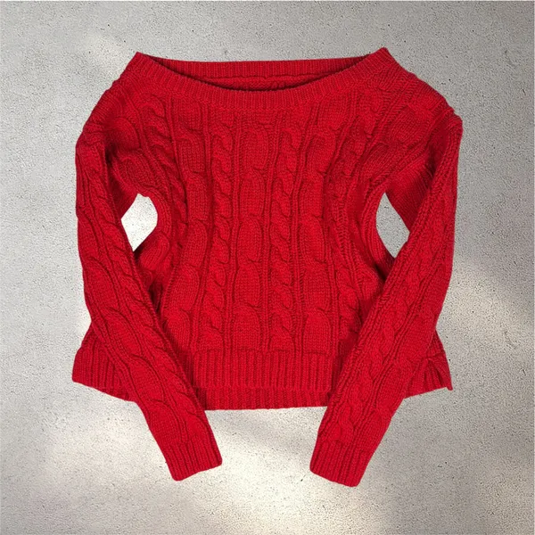 Abercrombie & Fitch Crop Cable Knit Sweater Women’s XS Red Cozy Cabincore Preppy - Image 2