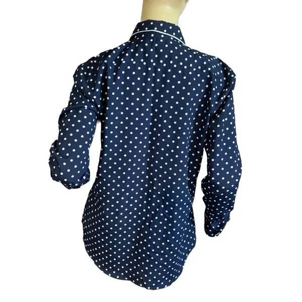 Lauren Ralph Lauren Navy Blue W/White Polka Dots Button Down Shirt (M) - Image 3