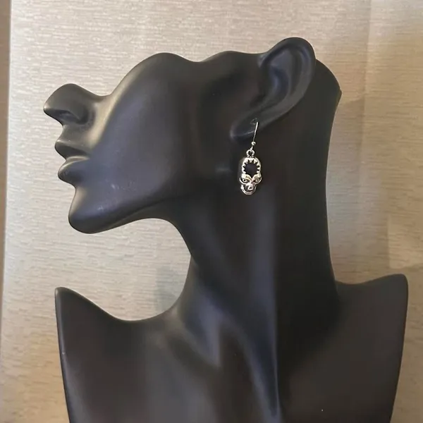 Punk Scary Skull Earrings Silver - Image 4