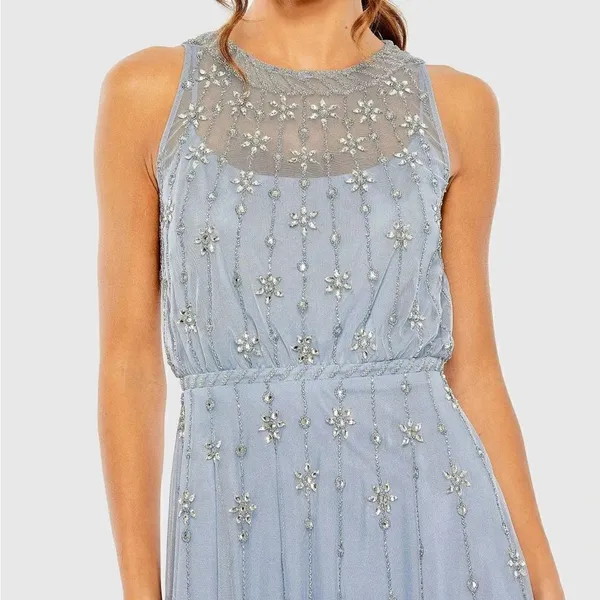 MAC DUGGAL 9222 Blue High Neck Sleeveless Embellished A Line Cocktail Dress - Image 4