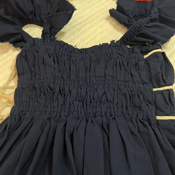 Navy Blue Smocked Ruffled Open Side tie Top - Image 4