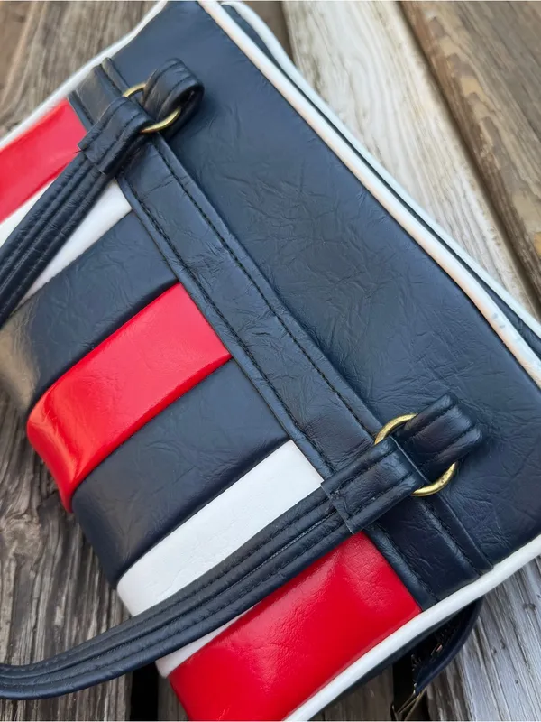 Vintage 70s Becky’s Red White Navy Striped Boxy Satchel Handbag Purse Mod - Image 3