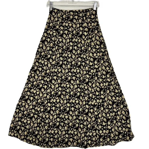 B. Moss Maxi Skirt Brown Floral Button Front Vtg 90s Rayon USA Cottage Juniors 3 - Image 8
