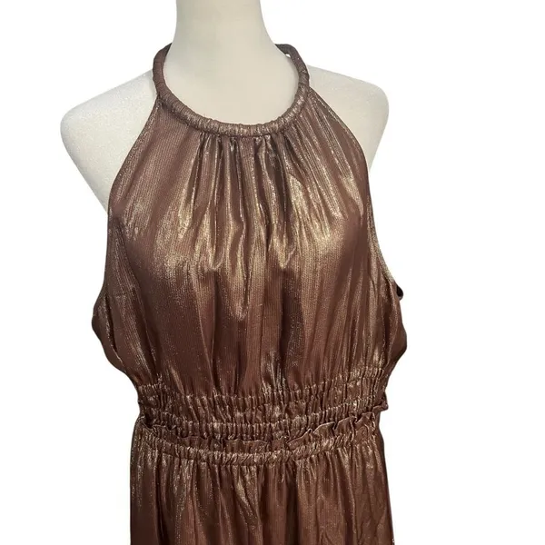 A.L.C. Elara Metallic Silk Halter Maxi Dress Bitter Chocolate 14 wedding guest - Image 11