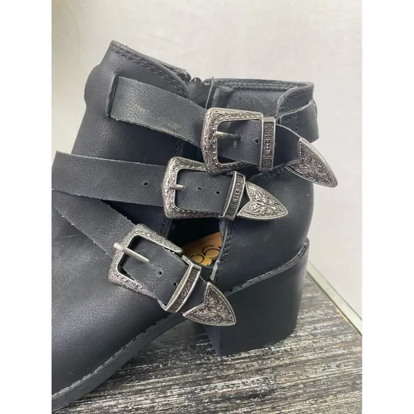 Sugar Black Bailey Zip Buckle Trim Block Heel Ankle Booties Boots 7 - Image 4
