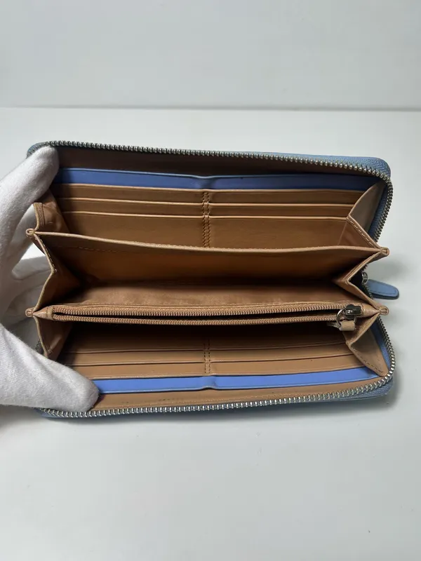 Coach Periwinkle Light Blue Leather Accordion Continental Zip Around Long Wallet - Image 8