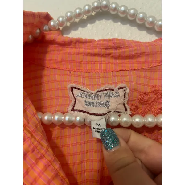 Johnny Was Size Medium Midi Dress Orla Puff Sleeve Embroidered Orange Preppy - Image 3