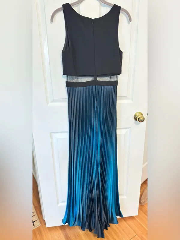 Betsy Adam Black & Blue Ombre Pleated Mesh Waist Maxi Formal Evening Dress Sz 6 - Image 5